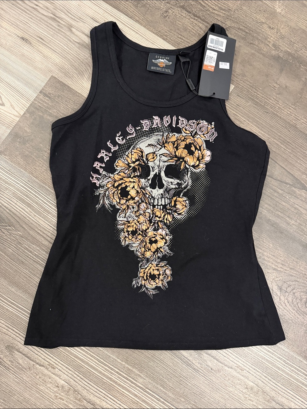 Harley-Davidson Black Tank with Yellow Floral Skull Graphic Size Small